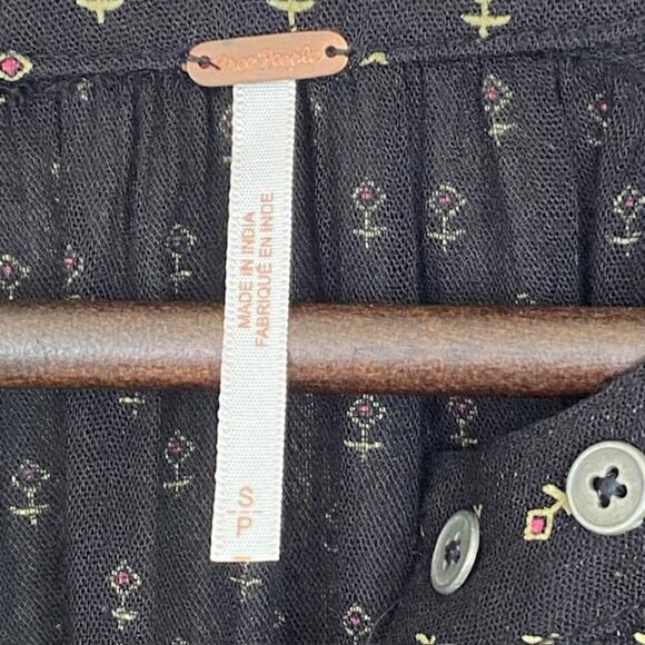 Free People Black Patterned Long Sleeve Tunic Blouse - Small - Picture 4 of 5